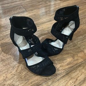 Kelly and Katie Black Lace Strap Heels